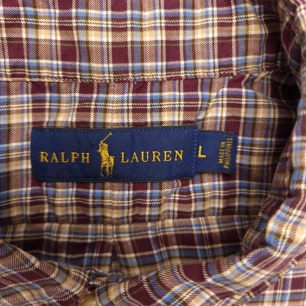 Ralph‎ Lauren Shirt Mens Large Red Plaid Long Sleeve Button Down Cotton